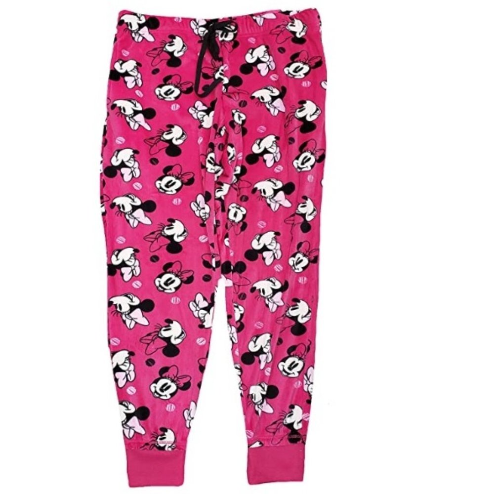 Womens Disney Minnie Mouse Plush Jogger Sleep Pajama Pants Size Med Lar NWT